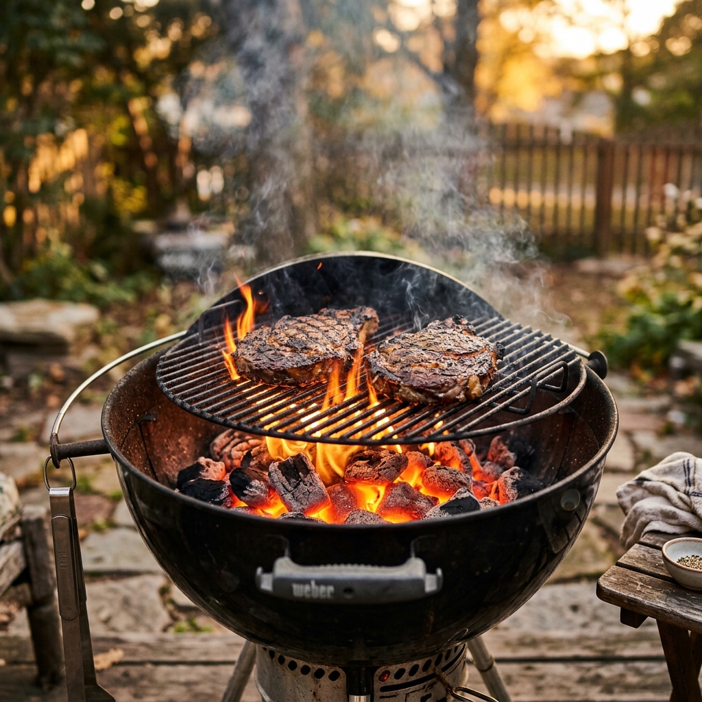 Charcoal grill with glowing coals